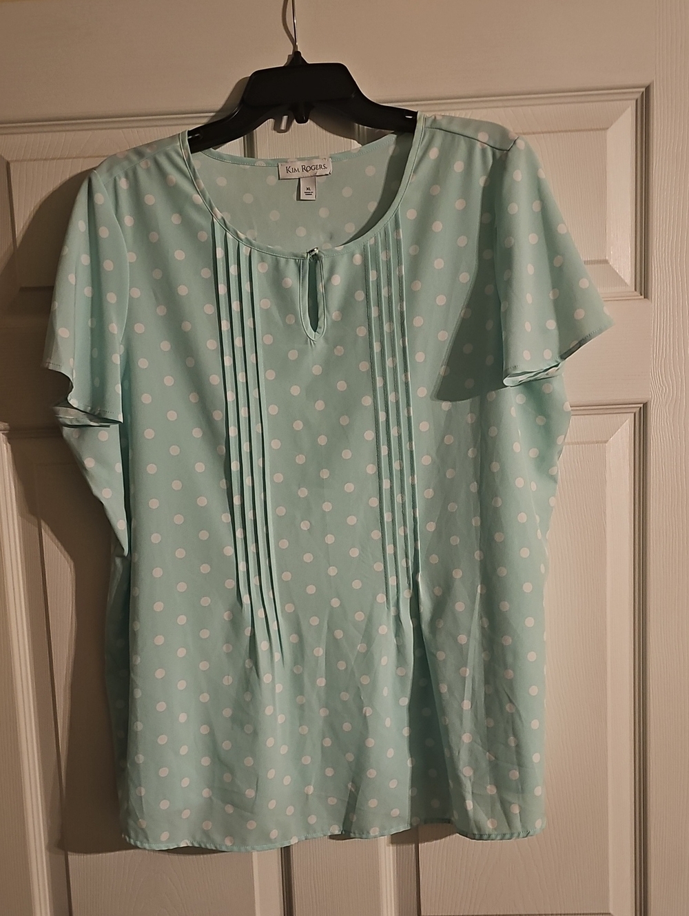 Kim Rogers Mint Green Polka Dot Pintuck Blouse